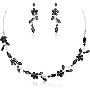 Crysdue Flower Bride Jewelry Set for Women Bridesmaid, Elegant Czech Diamond Floral Leaf Statement Necklace Dangle Earrings Set for Wedding Prom Party in Kuwait