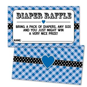 25 Diaper Raffle Tickets with Heart for BBQ Baby Showers - Blue