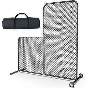 L Screen Baseball for Batting Cage 7x7 ft Baseball Pitching Net with Wheels Portable L Screen for Pitcher Protection Includes Carry Bag and Ground Stakes