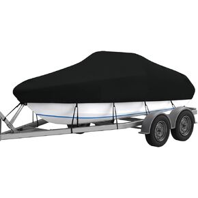 Waterproof Boat Cover, Heavy Duty Marine Grade Bass Boat Covers, Durable and Tear Proof, All-Weather Outdoor Protection Cover Fit V-Hull, Tri-Hull, Runabout