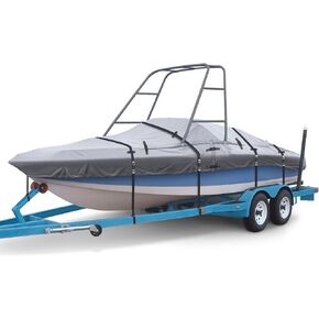 900D Ski & Wakeboard Tower Boat Cover, Waterproof Fade and Tear Resistant Boat Cover, Full Metal Fittings Trailerable Boat Covers 22-24FT Fits V-Hull,Runabout with Ski/Wakeboard Towers