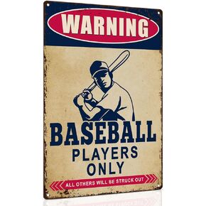 ALKB Boys Baseball Gifts - 8x12 Inch Warning Sign Baseball Players Only - Boys Room Decorations for Bedroom