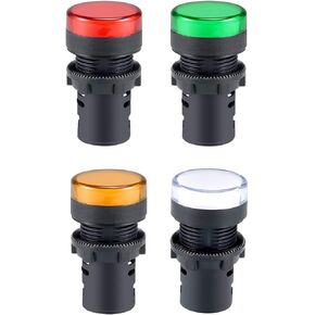 uxcell 4Pcs Red Green Yellow White Indicator Light AC/DC 110V, 22mm Panel Mount, for Electrical Control Panel, HVAC, DIY Projects