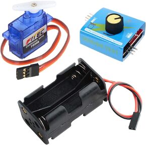 Wishiot Micro Servo Tester Kit, FS90R 9g Servo Motor 360°+3CH Digital Servo Tester ESC Speed Controller Checker+AA Battery Holder Case