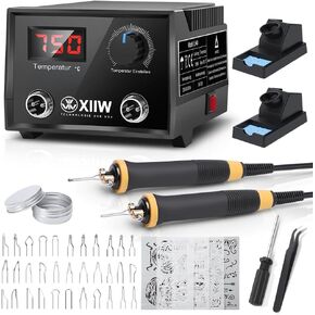 2 IN 1 Wood Burning Kit 100W with 2 Wood Burning Pens, 165 Pcs Pyrography Wood Burning Kit with 113 Solid Points and 33 Wire Nibs, Temperature Adjustment 300~750°C, Wood Burner for wood and leather
