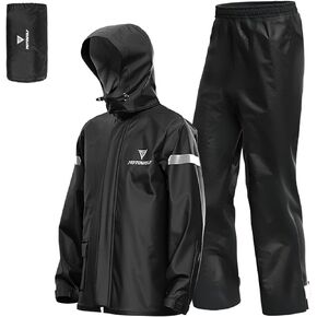 LIXADA Men Motorcycle Rain Suit Outdoor Reflective Waterproof Rain Jacket and Pants Rain Gear for Bike Riding Cycling