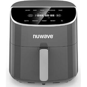 Nuwave Brio Plus 8 Qt Air Fryer, PFAS Free, New & Improved, Digital Touch Screen, Cool White Display, 50°F~400°F in Precise 5°, 5 Cook Functions, 100 Presets & 50 Memory, 3 Wattages 700, 1500, 1800