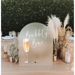 1801&Co. Wedding Event Acrylic Bubbly Bar Table Sign 8"x10", Bridal Shower Champagne Bar Mimosa Bar Mom-osa champagne bar display sign, event decor, frosted arch acrylic