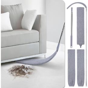 Retractable Gap Dust Cleaner, Duster Flat Wiper up to Extendable & Two Microfibre Covers, Retractable Gap Dust Cleaner for Under Sofa Cabinets Bed Household Gap Dust