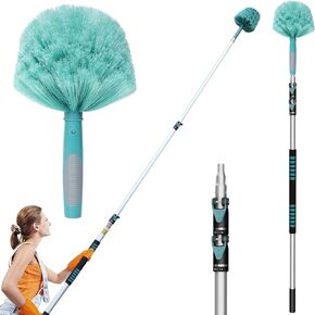 TelesPro 5-12 Ft Cobweb Duster with Extension Pole, Webster Cobweb Duster with 3-Stage Telescopic Aluminum Pole, Spider Web Brush for Outdoor & Indoor Cleaning - 20 Ft Reach & Soft Bristles.