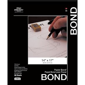 PRO ART Bond Sketch Paper, 9-inch x 12-inch, 50 Sheet Tape Bound Pad, White
