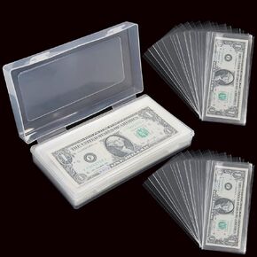 200 Pieces Currency Sleeves, Dollar Bill Holder with Storage Case for Collectors, Plastic Paper Money Holders Money Sleeves Protector for Bills, Album Banknotes Stamp Paper Protector Slab Holder