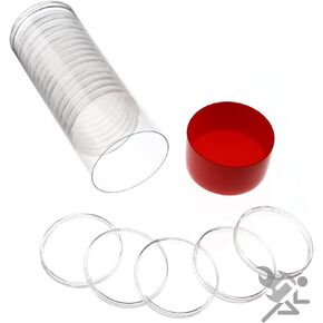 OnFireGuy Red Lid Capsule Tube & 20 AirTite 40.6mm Direct Fit Coin Holders | 1oz Silver Eagle Coin Holders | Plastic Coin Tube with Airtite H40 Coin Capsules for Silver Eagle Panda Libertad Kangaroo