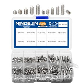 NINDEJIN Set Screws - M2,M3,M4,M5,M6,M8 Metric Hex Flat Grub Set Screws, 304 Stainless Steel - 660 Set Screws with 6 Allen Keys Assortment Kit - Ideal for Home Repairs Bathroom Fixtures