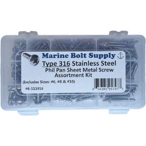 Type 316 Stainless Steel Phillips Pan Sheet Metal Screw Kit Marine Bolt Supply 6-111916