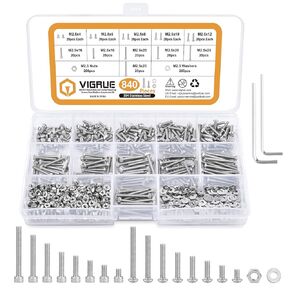 VIGRUE 840 قطعة M2.5 x 4/6/8/10/12/16/20/25 مللي متر زر سداسي ومقبس غطاء رأس مسامير صواميل غسالات مجموعة متنوعة مع صندوق تخزين in Kuwait