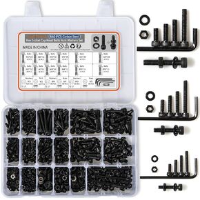 ATHYUTH Metric Hex Socket Head Cap Screws Assortment Kit, M3 M4 M5 Metric Screws Assortment Set, 840PCS Metric Machine Screws Nuts Washers Kit, Grade12.9 Alloy Steel Metric Bolts and Nuts Assortment