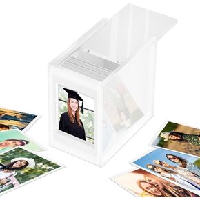 DEXLALA Photo Frame for Polaroid Film,Acrylic Frame and Photo Storage Box with Sliding Lid,Wedding Guest Book Alternative Decorative Photo Picture Frame Organizer Box