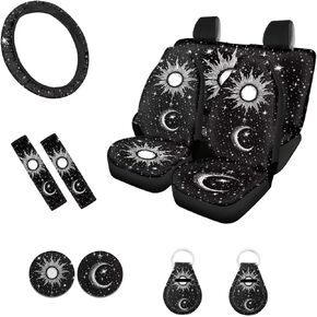 WELLFLYHOM Sea Turtle Tie Dye Car Seat Covers Full Set Front and Back Seats Protectors Covers with Steering Wheel Cover+ Seat Belt Cover+ Cup Holder Coasters+Keychain Universal for SUV Truck Sedan
