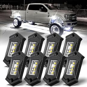 R3 White LED Rock Lights 8PCS for Trucks Off Road RZR Boat Car SUV ATV UTV Super Bright Under Glow Pure White Lights Trail TRAI Rig Lights High Power Waterproof Shockproof(8 Pods)