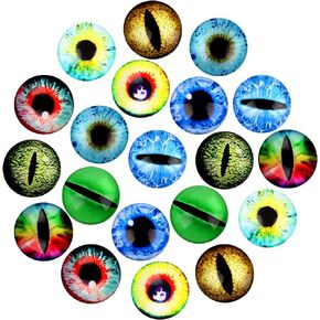 LLMSIX 20PCS Glass Dragon Eyes 25MM/0.98INCH Large Glass Cabochon Eyes Doll Dragon Eyes Flatback Mixed Styles Evil Eyes for Clay Doll Making Craft DIY Findings Jewelry Making (10 Styles)