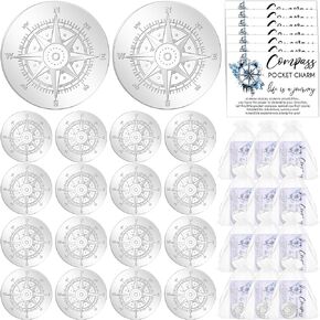 Beeveer 50 Sets Compass Pocket Tokens Gifts Alloy Round Compass Include 50 Pcs Compass Pocket Charm 50 Pcs Life Is a Journey Cards and Organza Bags Motivational Gift for Student Friend Graduation Gift