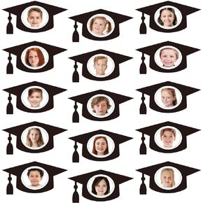 JarThenaAMCS 50Pcs Graduation Hat Cutouts Grad Black Caps Tassel Paper Cut-Outs with 100Pcs Glue Points Bulletin Board Decor for DIY Art Craft School Classroom Graduates Party