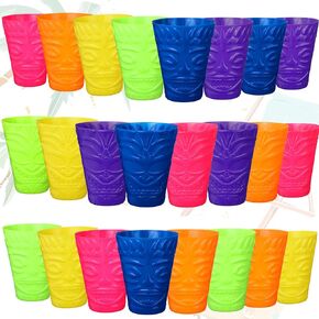 Domensi 12 Pack Tiki Plastic Cups Bulk 10oz Tiki Hawaiian Cups Hard Plastic Material Tiki Statue Drinking Cup for Summer Luau Party Drinkware Supplies