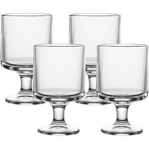 Transparent Vintage Goblet Glasses of 4, Mixed Drink Tumblers, 7.7 oz Wine Glasses Drinking Tumbler Glassware for Iced Tea, Wine, Beer, Juice, Cocktail, Whiskey