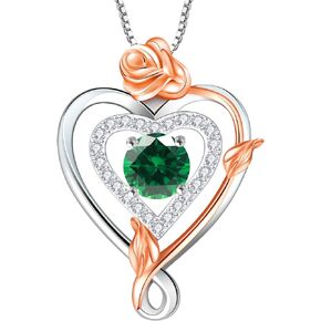 RIVIKO Infinity Heart Symbol Rose Birthstone Necklace for Women,925 Sterling Silver Heart Pendant Necklaces,Anniversary Jewelry Birthday Mothers Day Gifts for Mom Wife Women Girlfriend Her