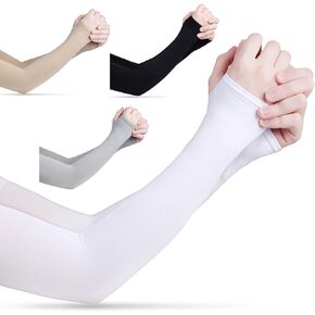4 Pairs UV Sun Protection Arm Sleeves for Men Women Youth, Compression Cooling Sleeve Cover with Thumb Hole for Cycling, Driving, Running, Riding, Fishing, Golfing and Outdoor Sports