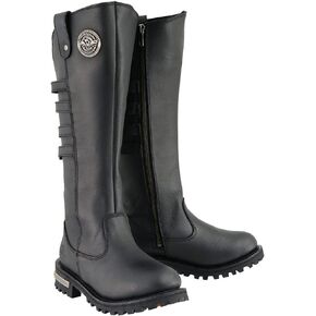 Milwaukee Leather MBL9345 Women's Black 15-inch High Rise Leather Riding Boots with Four Calf Buckles
