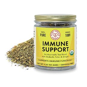 Pure Indian Foods Ayurvedic Immune Support Tea (Guduchi, Tulsi, & Ginger), Certified Organic, Non-GMO, Caffeine-Free - 2.25 oz Glass Jar, Loose Leaf Tea Blend