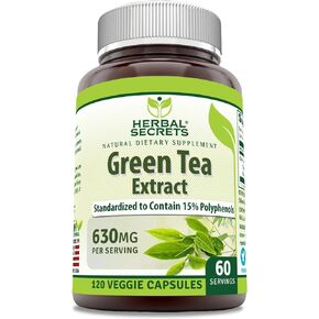 Herbal Secrets Green Tea Extract 630 Mg Per Serving | 120 Veggie Capsule Supplement | Non-GMO | Gluten Free | Made in USA