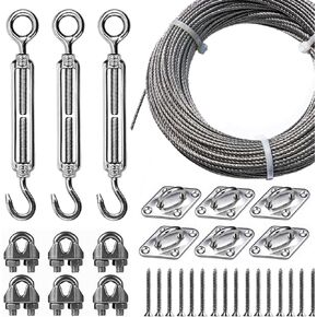Newpow String Light Hanging Kit, Guide Wire for Outdoor String Lights, Well-Made 304 Stainless Steel Heavy-Duty Kit with Great Durability and Rust Resistance - Easy to Install