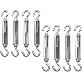 Augiimor 8PCS M4 Hook & Hook Turnbuckle Wire Rope Tension 304 Stainless Steel Hook to Hook Turnbuckle Heavy Duty Wire Rope Tension