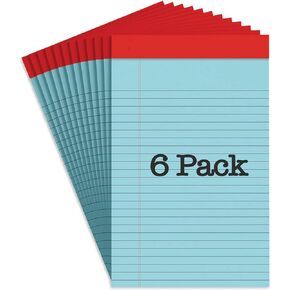 Manaloom Jr. Legal Pad Writing Pads, Narrow Ruled Writing Note Pads - Colored Notepads 5 x 8 Inch Lined Notebooks, Perforated Notebook - 50 Sheet Pads - 6 Pack (Blue)