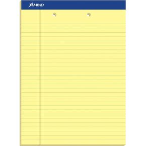 Ampad Evidence Perforated Pad,Size 8-1/2 x 11-3/4, Canary Yellow Paper , Legal Ruling , 50 Sheets per Pad, 2 Hole Punched, Pack of 12 (20-224)