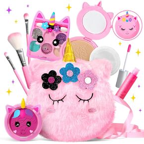 ULOVEME Kids Washable Makeup Kit for Girls 4-6 with Small Coin Purse(5.5x5.25in) - Real, Non Toxic Make Up Toy Gift- Umicorn Gift Set (Pink Coin Purse)
