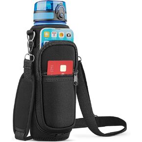 EcoEarth Water Bottle Carrier Bag, Bottle Pouch Holder W/Adjustable Shoulder Sling Strap & 2 Convenient Pockets, Hydration Solution for Hiking, Running, Walking & Everyday Adventures