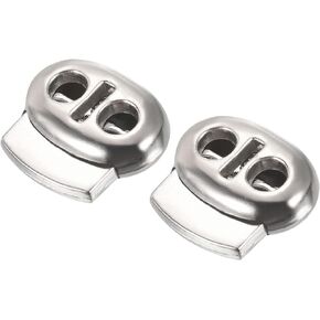 METALLIXITY Cord Lock Stopper End 6Pcs, Plastic Double Hole Stopper Spring Toggle Fastener - for Drawstrings Clothing, Bags, Silver Tone