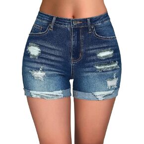 roswear Women's Summer Mid Rise Ripped Denim Shorts Stretchy Butt Lifting Jean Shorts