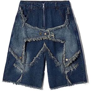 Ponitrack Baggy Jorts Star Denim Shorts Baggy Jorts Casual Wide Leg Shorts Patchwork Jeans Shorts Jorts Y2K