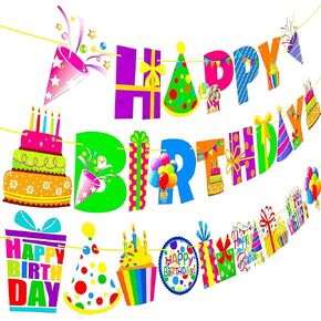 Birthday Party Banners 3Pcs Happy Birthday Party Cutout Banners Muti Color Birthday Garlands Banners Rainbow Birthday Party Decorations Supplies for Kids