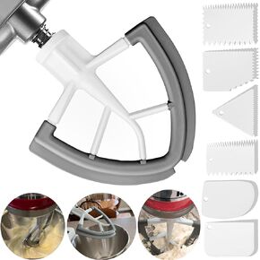 Flex Edge Beater for Kitchenaid Mixer,HOMGEN Professional Flex Edge Beater for Kitchenaid 4.5/5 QT Tilt Head Stand Mixer Dishwasher Safe Paddle Attachment for Kitchenaid With 6 Plastic Cake Scrapers