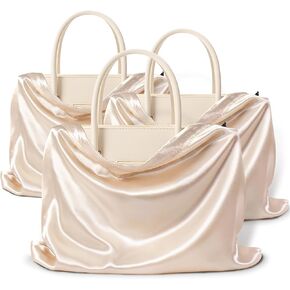 Vonty 3 Pack Silky Dust Bags for Shoes and Purses, Satin Drawstring Bag for HandBags Boots - Beige Shoe Bag Silk Dust Cover Bag Protector Travel Storage Pouch(19.6 x 15.7 In)