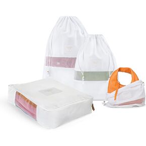 Luxury Organic Cotton Sweater Bag and 3 Pack Mixed Size Dust Bags | Sweater Storage with Cotton Drawstring Bags for Handbags and Shoes