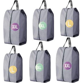 6 Pack Foldable Shoe Bag For Travel Of 3 Size In One Set,With Zipper Closure And Leather Handle (6 Pack Black)