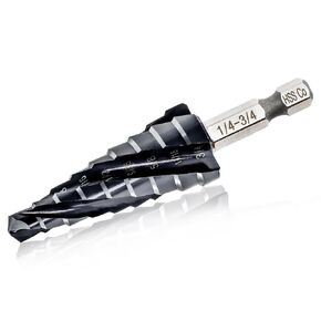 Step Drill Bits M35-3/16"-7/8" Four Spiral Flute Cobalt Step Drill Bit 1/4" Quick Change Shank/Hex Shank High Speed Steel Drill Cone Bits for Metal Aluminum Stainless Steel Wood Plastic