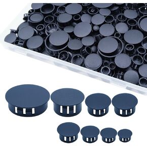 180PCS 8 Sizes Black Plastic Hole Plugs, Plastic Plugs for Round Holes, Flush Type Panel Knockout Locking Plugs, Used for Reserved Holes in Furniture Cabinet, 1/4" 5/16" 3/8" 1/2" 5/8" 3/4" 7/8" 1"